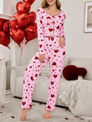 [Leve 2 Pague 1] Pijama Feminino Coração de Outono (Ideal para noites frias) + BRINDE: 1 Pantufa Nuvem Antiaderente